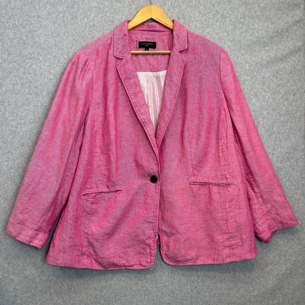 Talbots 100% Linen Blazer Pink Single Button Jacket Preppy Office Plus Size 18W